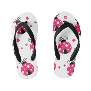 Tongs Enfants Coccinelles roses mignonnes et fleurs