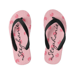 Tongs Enfants Coeurs et rayures roses