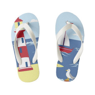 Tongs Enfants Cute Lighthouse and Boat Seaside Art