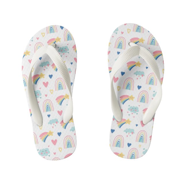 Tongs Enfants Cute Rainbow Hearts & Clouds Motif (Semelle)