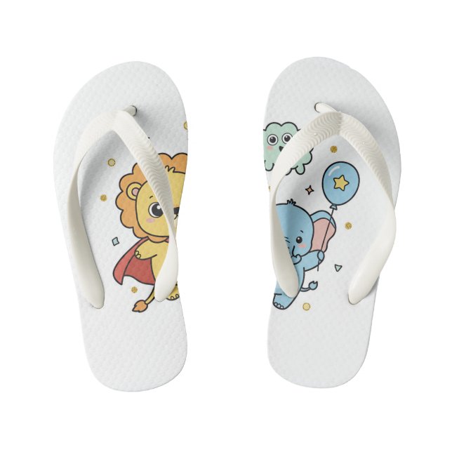 Tongs Enfants Cute Superhero Lion and Elephant Friends Cartoon (Semelle)