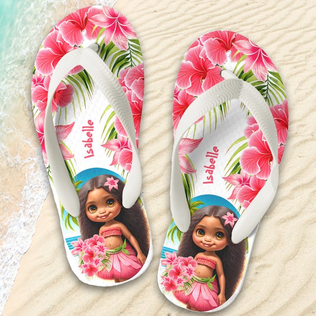 Tongs Enfants Cute Tiki Girl Summer Nom tropical Girl's (Créateur téléchargé)