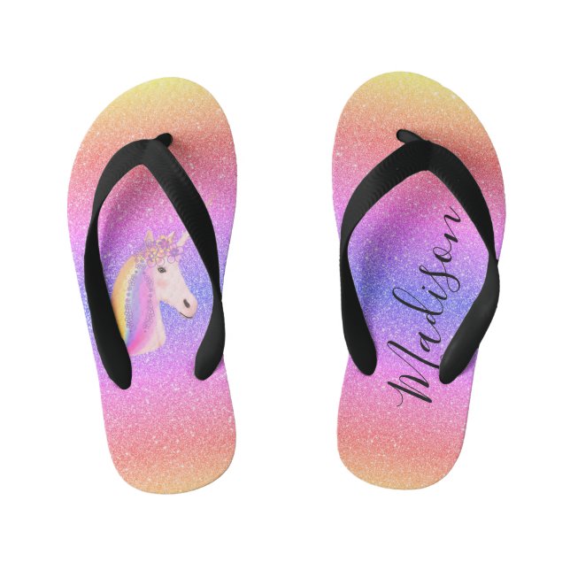 Tongs Enfants Cute Unicorn Rainbow Faux Parties scintillant pers (Semelle)