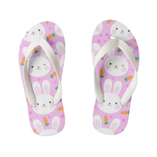 Tongs Enfants De mignons lapins et carottes en motif rose (Semelle)