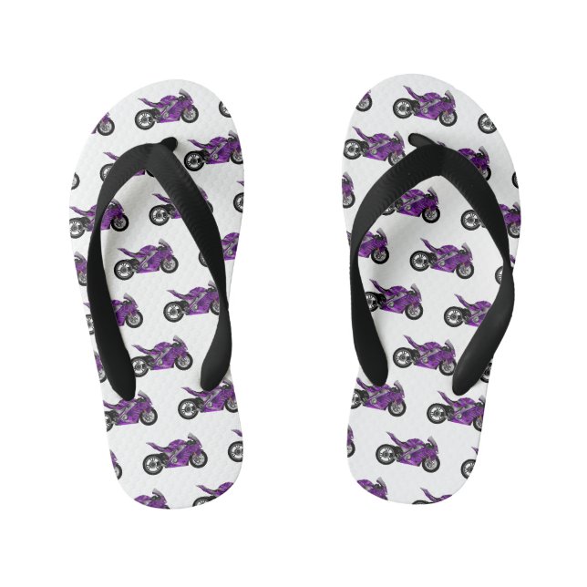Tongs Enfants Dessin de moto de sport violet (Semelle)