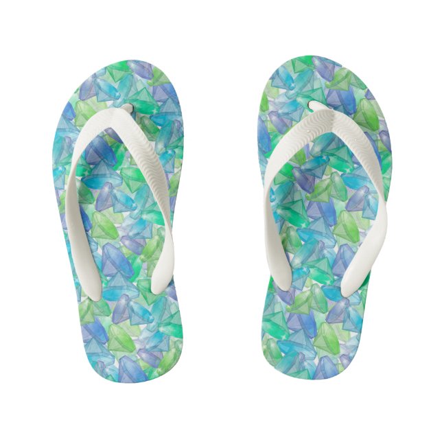 Tongs Enfants Diamants bleus et verts. (Semelle)