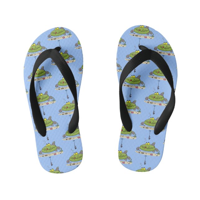 Tongs Enfants Drôle gras affamé poisson vert dessin de pêche (Semelle)
