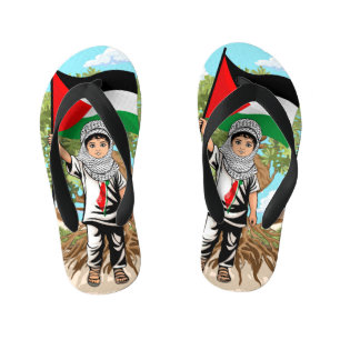 Tongs Enfants Enfant avec le drapeau de Keffiyeh Palestine