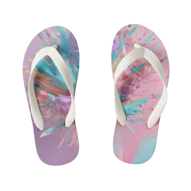 Tongs Enfants Explosion Peinture Abstraite rose Turquoise Lilac (Semelle)