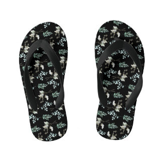 Tongs Enfants Feuilles botaniques noirs verts tendance