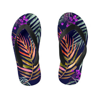 Tongs Enfants Feuilles d'aquarelle tropicale, éclaboussure abstr