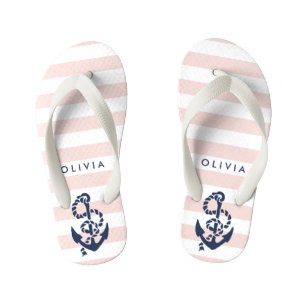 Tongs Enfants Filles Ancres Nautiques Roses Flip Flops