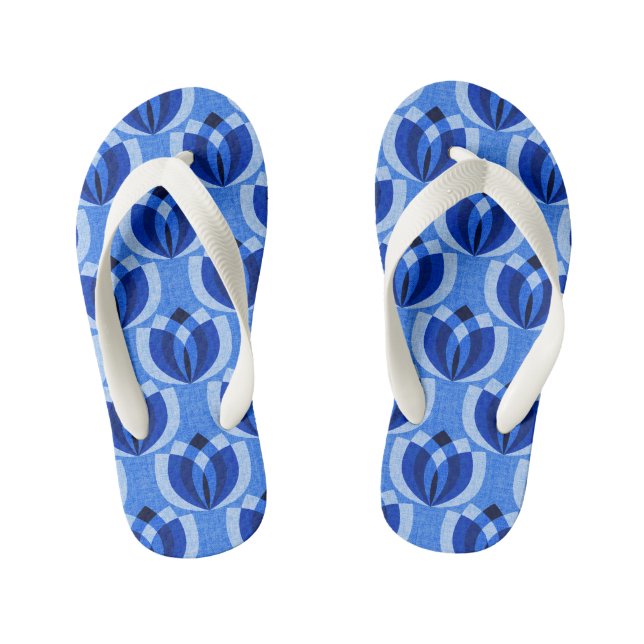 Tongs Enfants Fleurs bleu cobalt rétro (Semelle)
