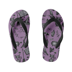 Tongs Enfants Halloween éffrayant violet/noir à la main