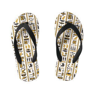 Tongs Enfants Hiéroglyphes égyptiens : Jaune-Noir Sans Seamless.
