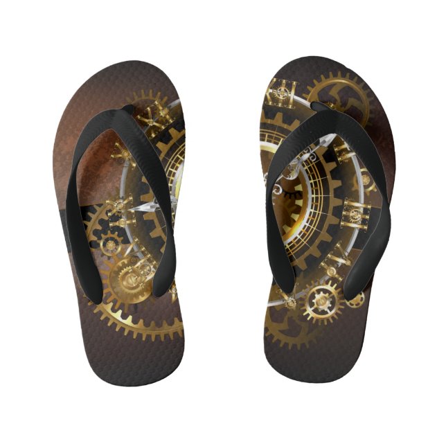 Tongs Enfants Horloge Steampunk avec des engrenages anciens (Semelle)