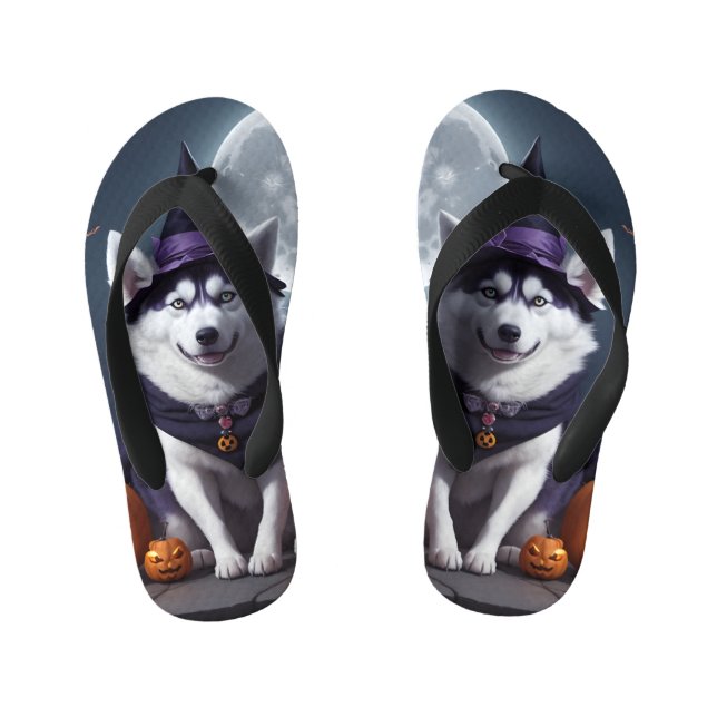 Tongs Enfants Husky Chien Halloween Aventure Lune Magie Éffrayan (Semelle)
