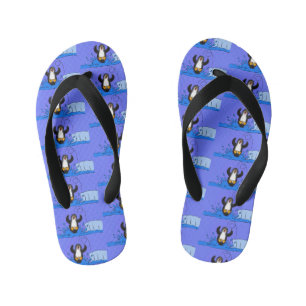 Tongs Enfants Illustration de dessin animé de manchot sautant he