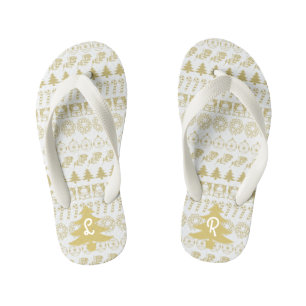 Tongs Enfants Initiales   Motif de Noël noir et blanc