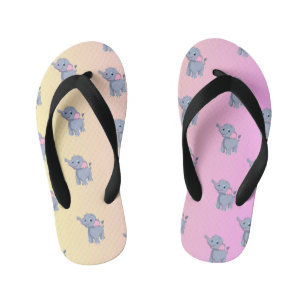 Tongs Enfants joli animal éléphant simple gris rose