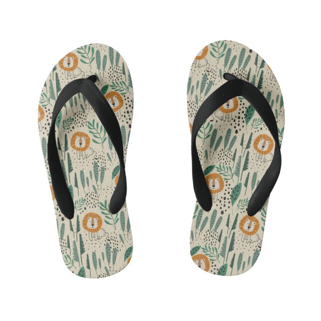 Tongs Enfants Joli Doodle Lion Jungle Rainforest Motif (Semelle)