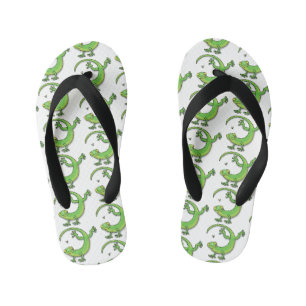 Tongs Enfants Joli gecko vert salutations avec dessin animé