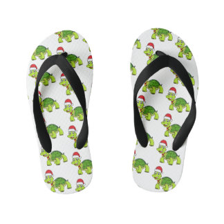 Tongs Enfants Jolie tortue en chapeau de Père Noël