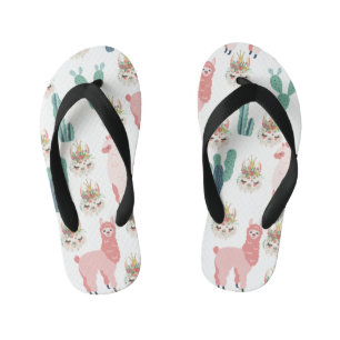 Tongs Enfants Jolis Llamas roses et Cactus vert