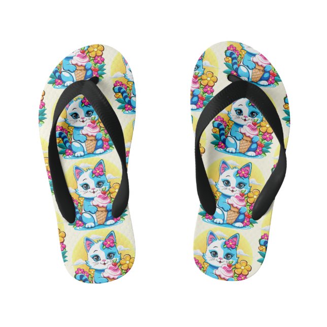 Tongs Enfants Kitty Chat avec crème glacée Summer Kawaii Caractè (Semelle)