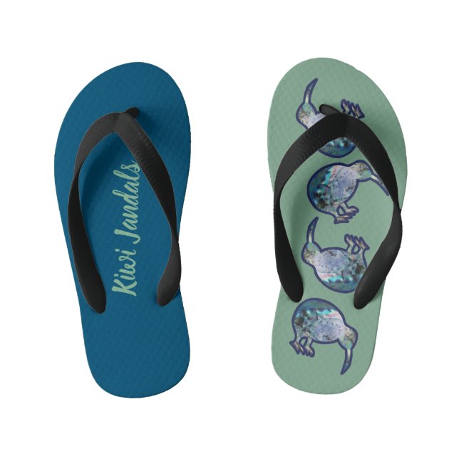 TONGS ENFANTS KIWI JANDALS NEW ZEALAND PAUA SHELD MOTIF OISEAU (Semelle)