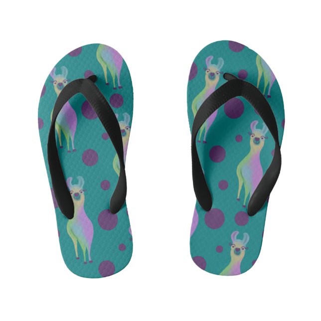 Tongs Enfants Lama Pointillé sur Teal (Semelle)