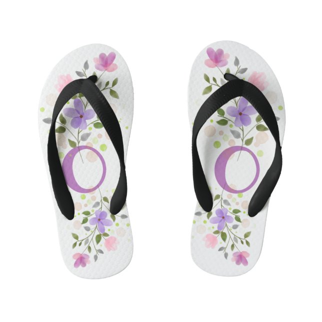 Tongs Enfants Lettre initiale O Plus Design floral (Semelle)