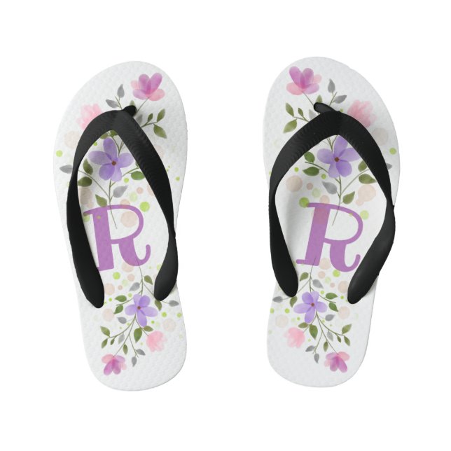Tongs Enfants Lettre initiale R Plus Floral Design (Semelle)