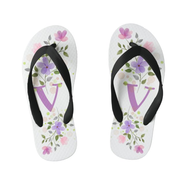 Tongs Enfants Lettre initiale V Plus Design floral (Semelle)
