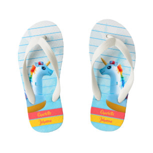 Tongs Enfants Licorne Fille Rose Jaune Bleu Eau Nom