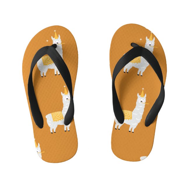 Tongs Enfants Llama, arrière - plan orange : motif d'anniversair (Semelle)