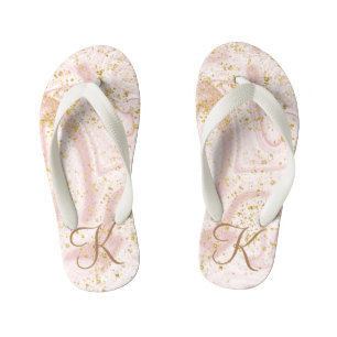 Tongs Enfants Marbre rose et blanc tourbillonnant Monogramme av