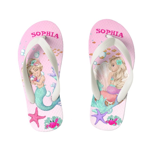 Tongs Enfants Mermaid mignon poisson-Starfish rose personnel (Semelle)