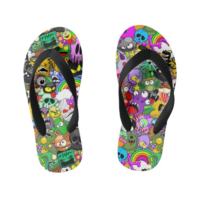 Tongs Enfants Monstres caractères mignons Motif d'Halloween (Semelle)