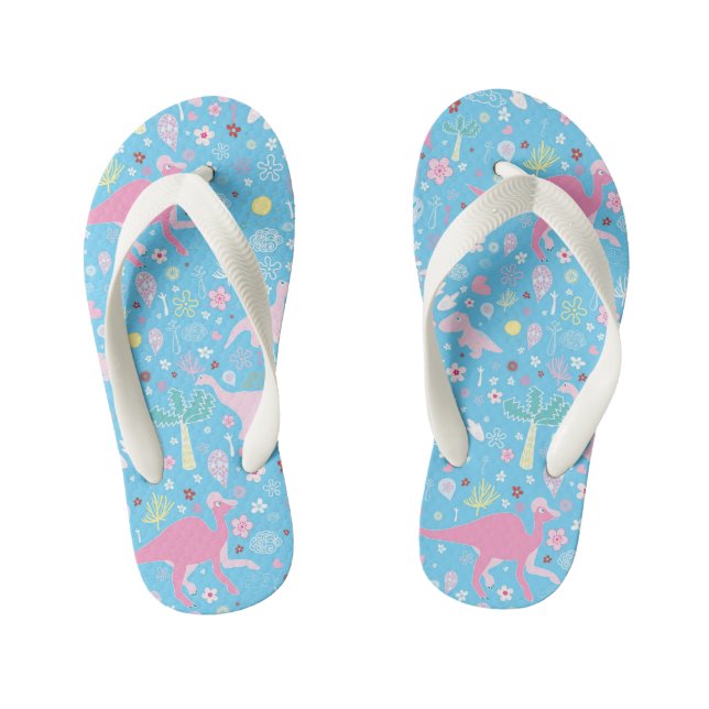 Tongs Enfants Motif de dinosaure rose bleue (Semelle)