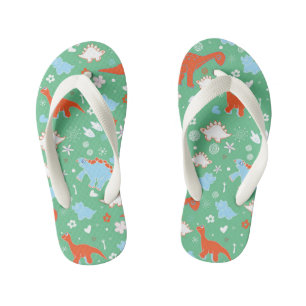 Tongs Enfants Motif de dinosaures oranges vertes