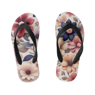 Tongs Enfants Motif de fleurs et de feuilles roses gras