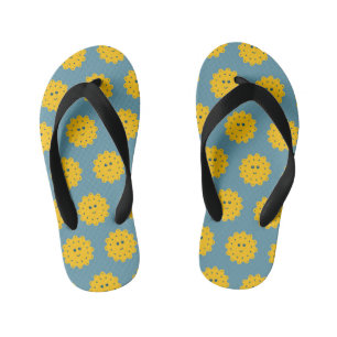 Tongs Enfants Motif de soleil jaune heureux sur fond bleu
