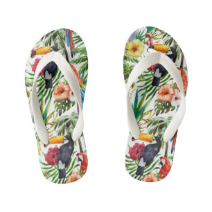 Tongs Enfants motif des oiseaux tropicaux et du feuillage
