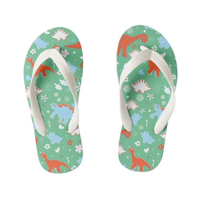 Tongs Enfants Motif Dinosaur Orange Vert (Semelle)