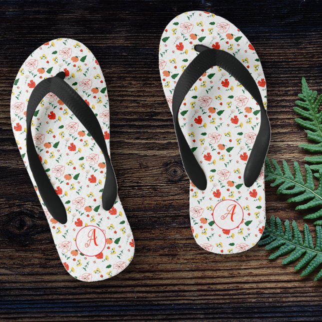 Tongs Enfants Motif fleur sauvage rouge (Créateur téléchargé)