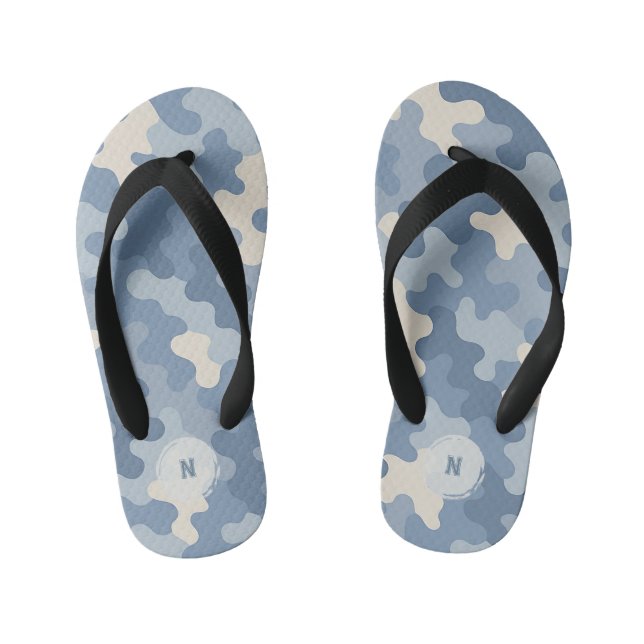 Tongs Enfants Motif Monogramme Militaire Camo Bleu  (Semelle)