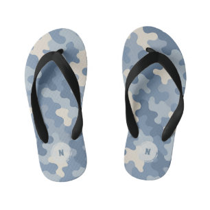 Tongs Enfants Motif monogramme militaire camouflage bleu 