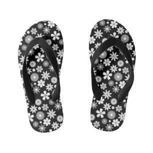 Tongs Enfants Motif Répétitif Fleur de Style Rétro 70s Monochrom