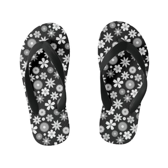 Tongs Enfants Motif Répétitif Fleur de Style Rétro 70s Monochrom (Semelle)